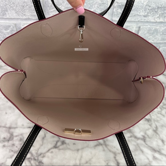 Kate Spade Large All Day Carryall Tote Shoulder Bag Black & Burgundy Wristlet - Picture 9 of 16